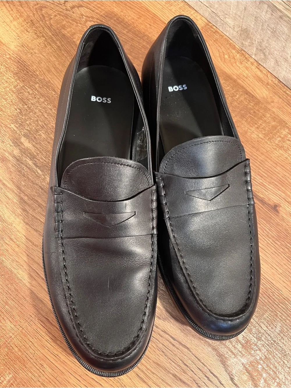 BOSS Hugo Boss Tayil Black Leather Penny Loafers Men's Size 10